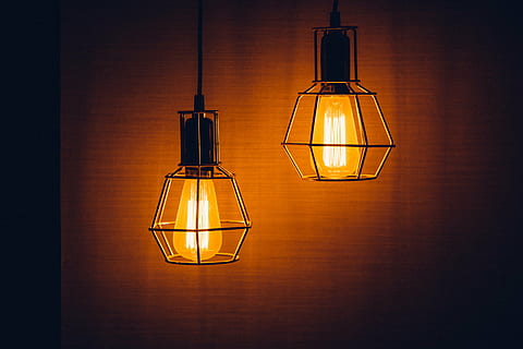 two orange ceiling pendant lamps turned on, light, electricity HD wallpaper