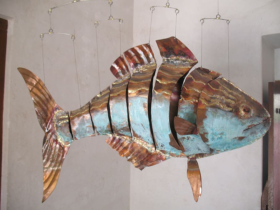 fish, artwork, sheet, metal, metal art, sheet metal art, animal HD wallpaper