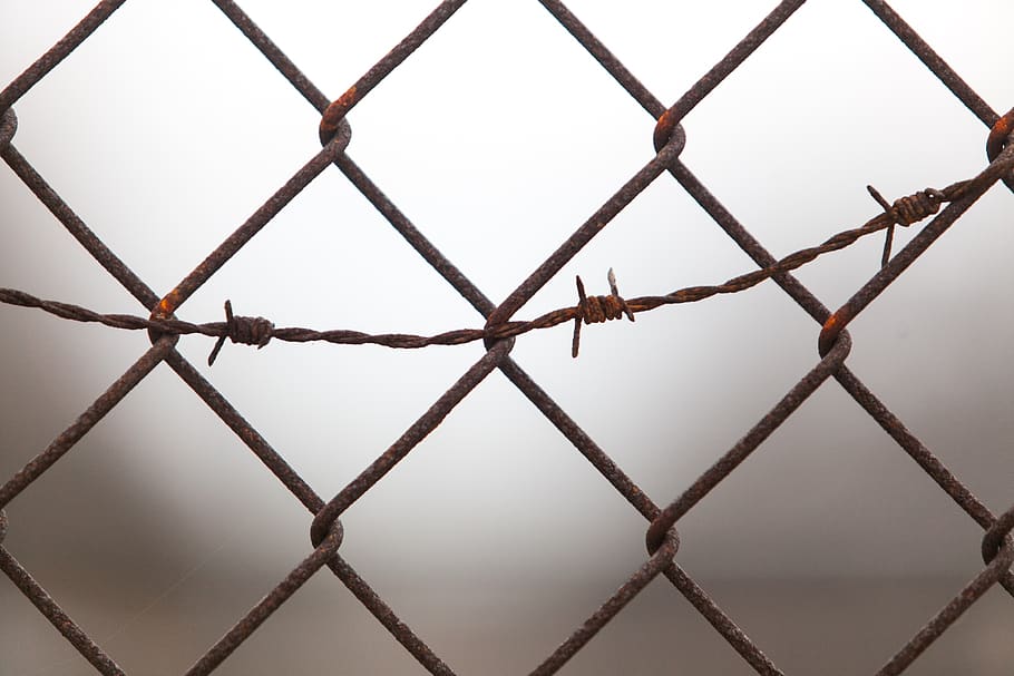 barrier, chain-link, rust, pattern, fence, security, metal