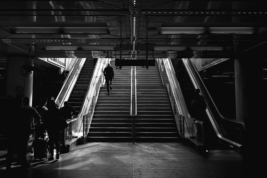 person about to walk upstairs, untitled, staircase, steps, escalator HD wallpaper
