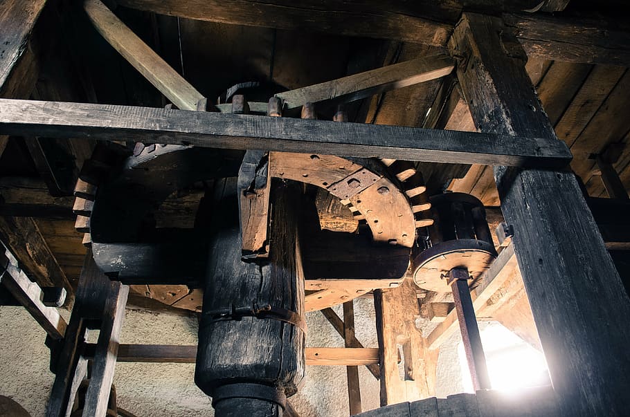 brown gear near on the light, mill, windmill, old windmill HD wallpaper