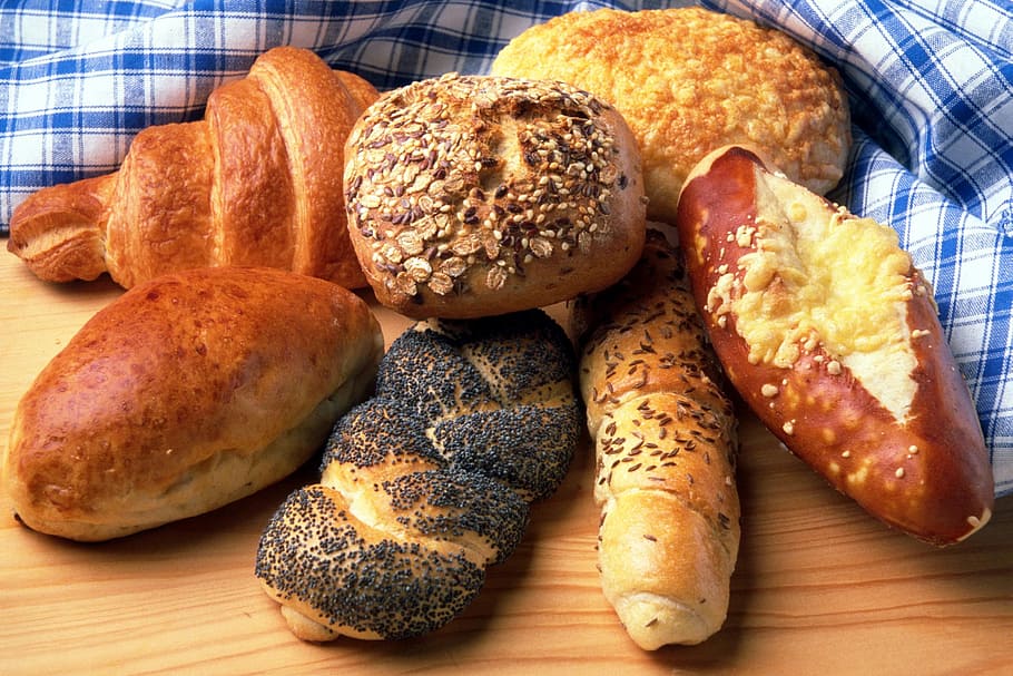 bake breads on brown surface, roll, crispy, delicious, food HD wallpaper