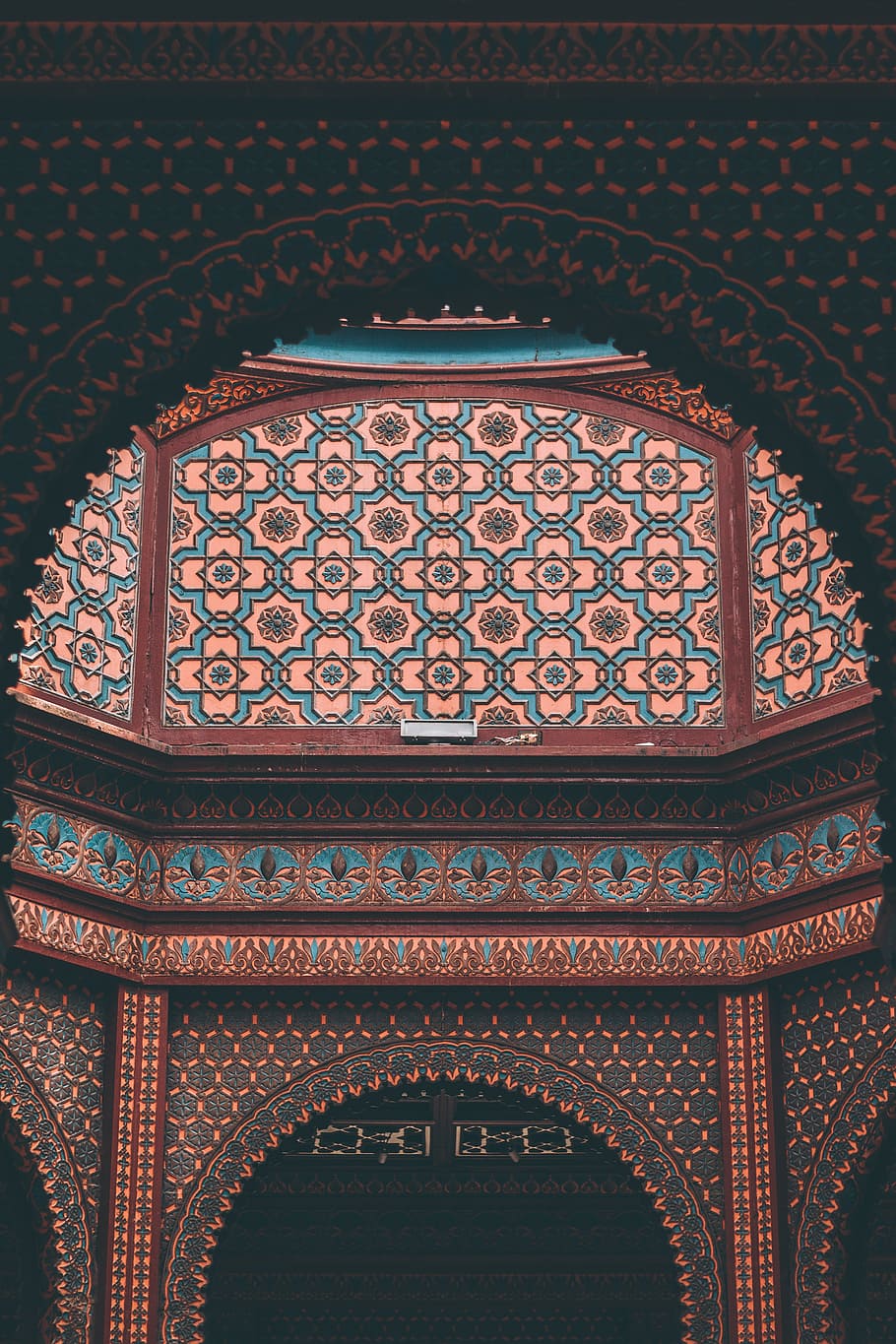 teal and pink dome interior, black and brown dome building, blue HD wallpaper