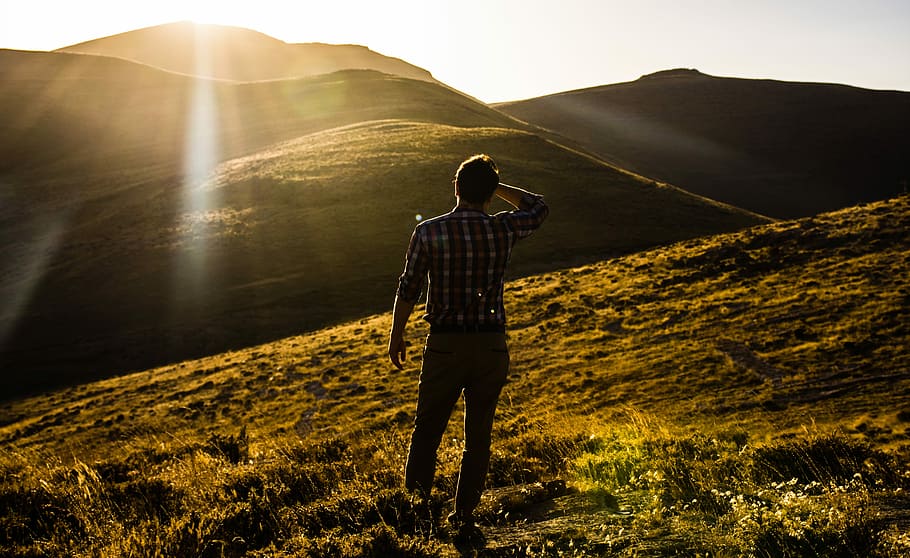 man standing on mountain during daytime, men, outdoors, people, HD wallpaper