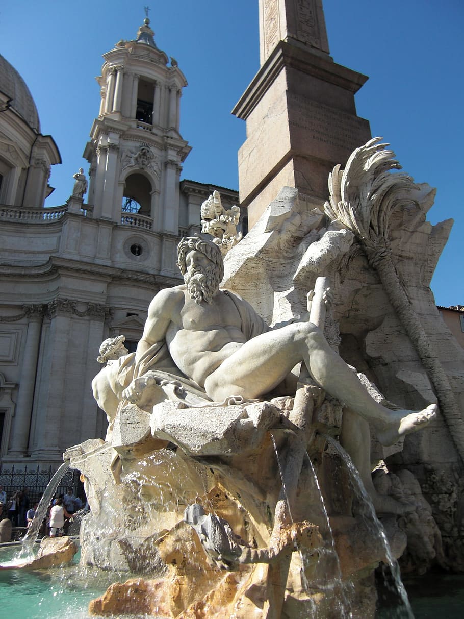 Rome, Italy, Fountain, Marble, piazza navona, fontana dei fiumi, HD wallpaper