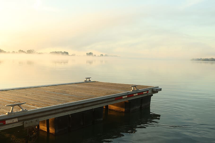 landscape, mountains, nature, sky, clouds, daylight, dock, lake HD wallpaper