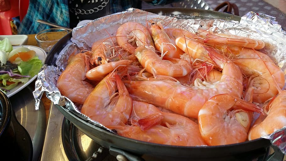 shrimp dish, salt-grilled, grilled shrimp, food, seafood, food and drink HD wallpaper