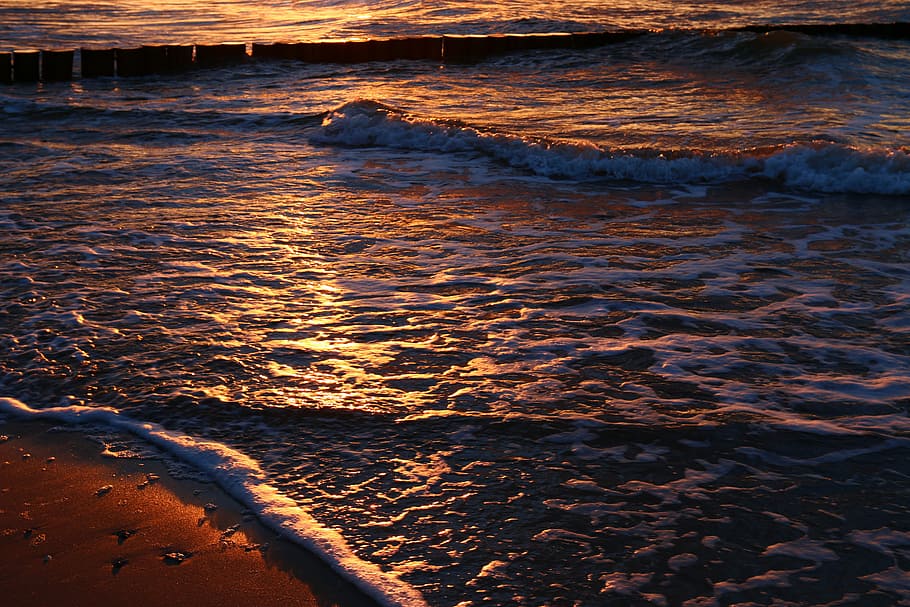 waters, sunset, ocean, coast, sea, beach, beauty in nature HD wallpaper