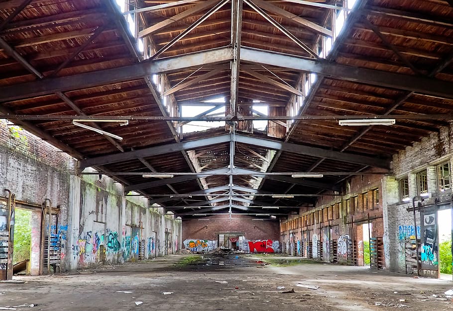 lost places, old, decay, ruin, railway depot, train, train hall, HD wallpaper