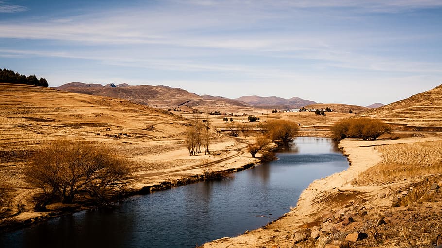 landscape, river, lesotho, africa, mountains, water, scenics - nature, HD wallpaper