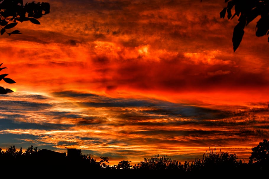 sky, clouds, sunset, landscape, silhouette, orange color, cloud - sky HD wallpaper