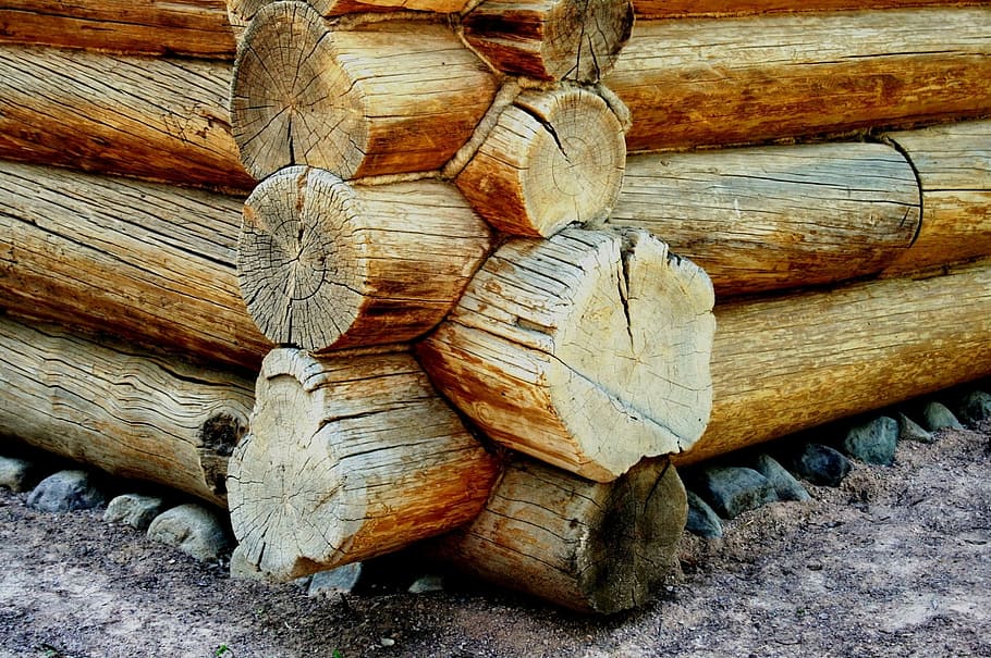 Log, Cabin, Corner, Joins, Logs, Wood, cylindrical, flush, craftsmanship HD wallpaper