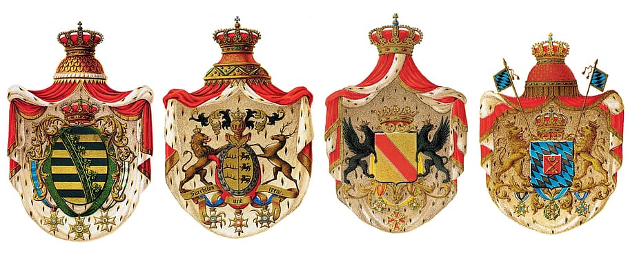 four red-and-brown logos, heraldry, coat of arms of germany, crown