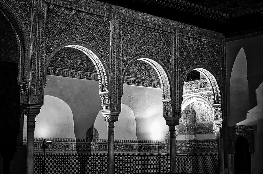 alhambra, arches, palace, pattern, decoration, spanish, arabesque HD wallpaper