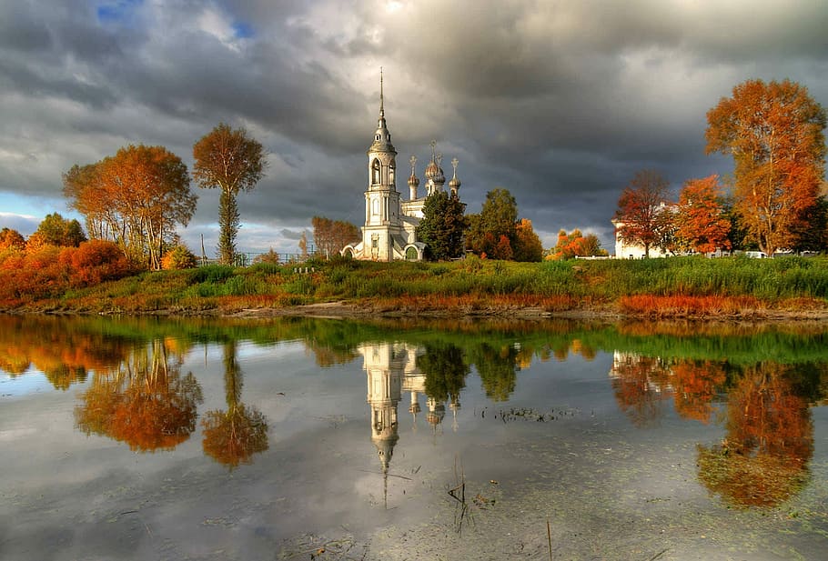 Scenery, Tree, Lake, the scenery, reflection, cloud - sky, water HD wallpaper