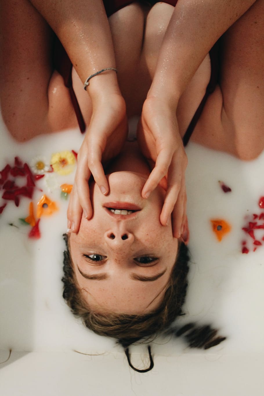 woman in black top laying down on mat liquid, portrait, indoors HD wallpaper