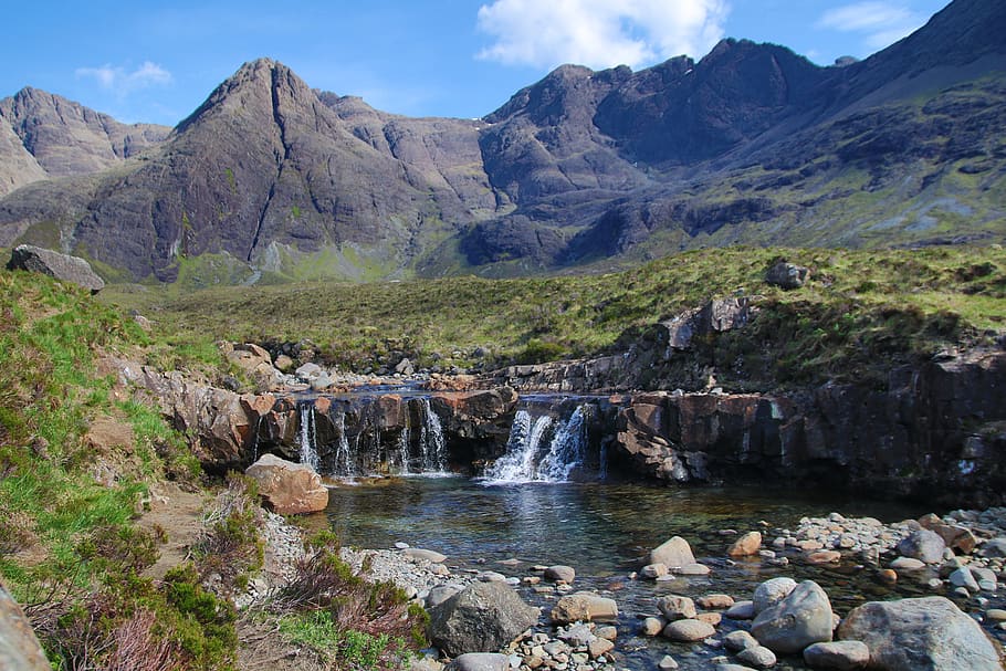 nature, water, landscape, sky, mountains, scotland, fairy pools, HD wallpaper