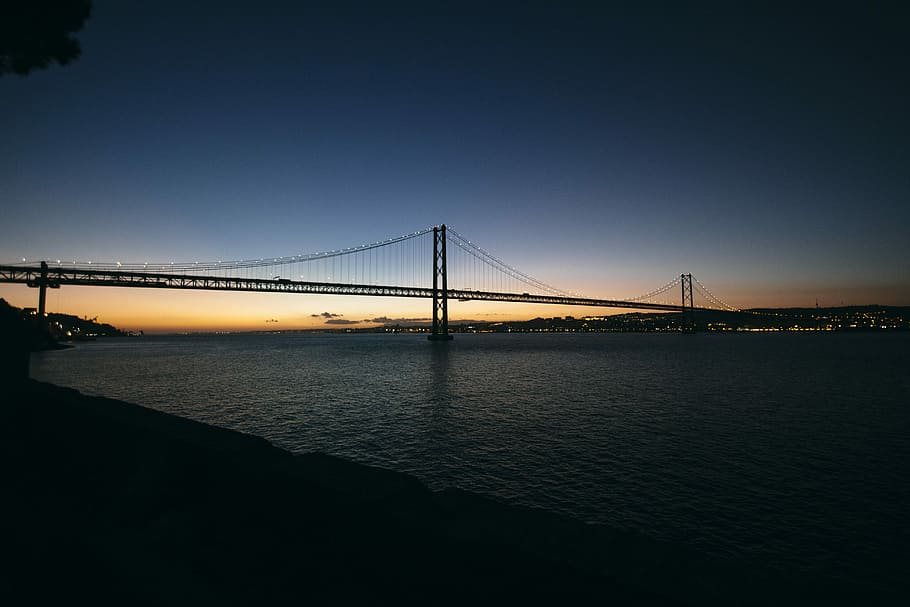 sunset view of Golden Gate Bridge, silhouette photo of metal bridge under blue sky during golden hour HD wallpaper