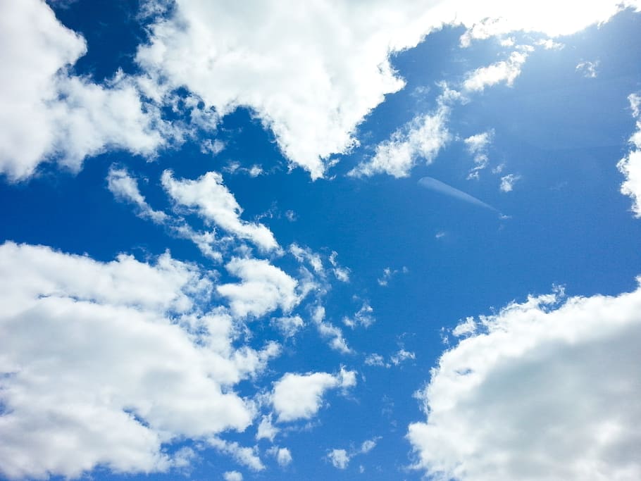cloudy skies during daytime, blue, sky, clouds, sunshine, nature HD wallpaper