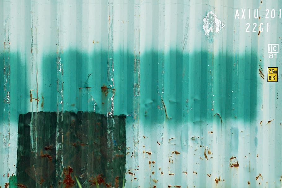 containerwand, rust, corrugated sheets, green, white, background HD wallpaper