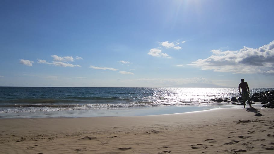 hawaii, beach, sun, sea, land, water, sky, sand, horizon over water HD wallpaper