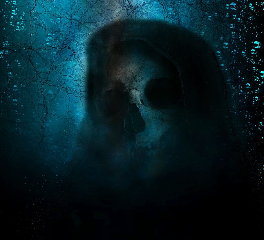 skull illustration, grim reaper, horror, death, spooky, evil