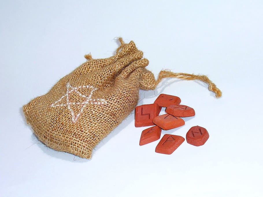 orange fortune telling stones with pouch, rune, runes, runic, HD wallpaper