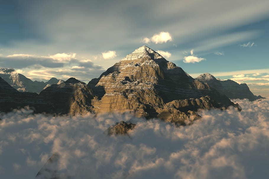 mountain over clouds during daytime, sky, nature, landscape HD wallpaper