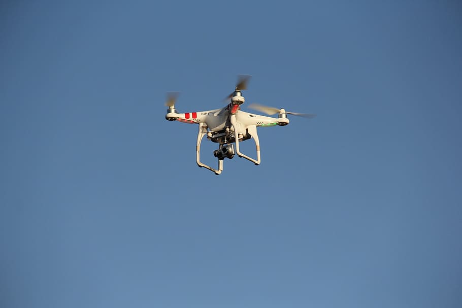white and red drone flyin, dji, ghost, sky, amero, device, technologies HD wallpaper