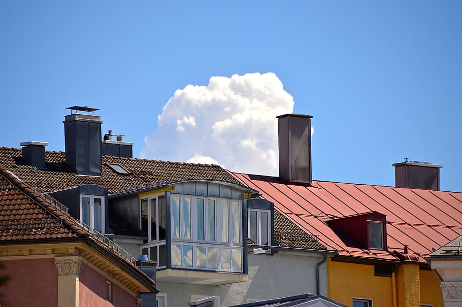 architecture, cloud, roofs, downtown, urban planning, live and work HD wallpaper