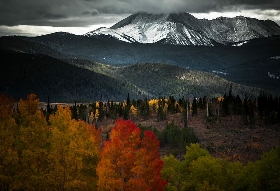 landscape photography of mountains, green trees under cloudy sky during daytime HD wallpaper