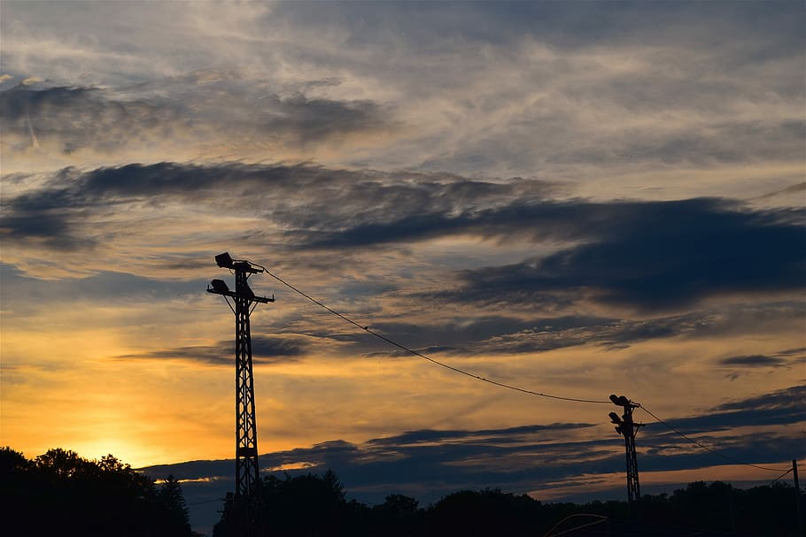 sunset, sky, clouds, tower, landscape, summer, evening, light HD wallpaper
