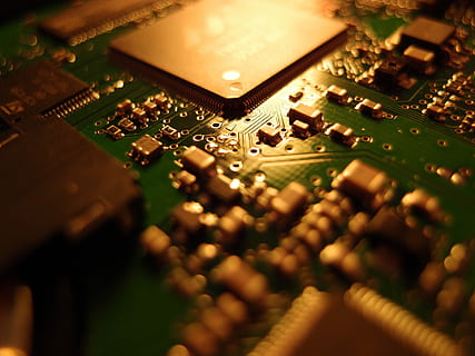 macro photo of green circuit board, Computer, Electronics, solder joint HD wallpaper