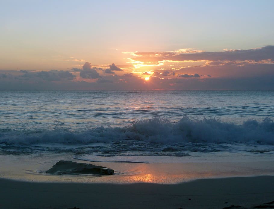 seawave at golden hour, ocean, waves, sunset, beach, water, tides, HD wallpaper