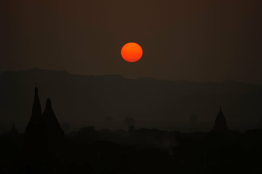 burma, sunset, red, sky, travel destinations, no people, scenics - nature HD wallpaper