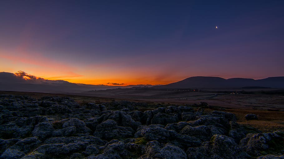 brown rocks during golden hour, landscape, first, light, yorkshire HD wallpaper
