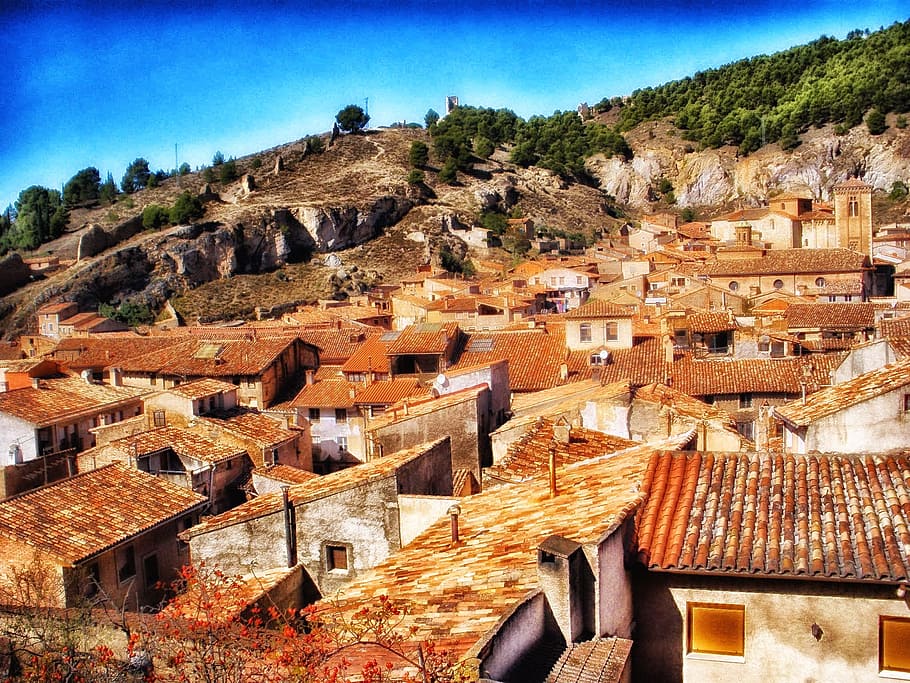 Daroca, Spain, Town, Rooftops, Houses, architecture, sky, hdr HD wallpaper