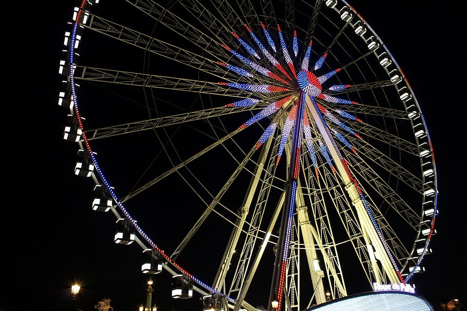 ferris wheel, funfair, evening, amusement park, amusement park ride HD wallpaper