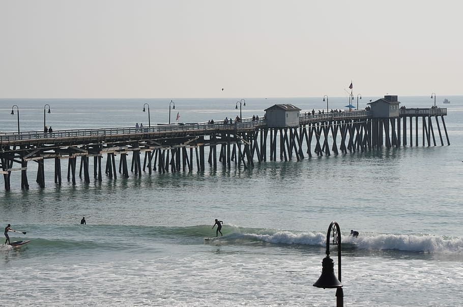 Pier, San Clemente, Ocean, water, sea, beach, outdoors, horizon over water HD wallpaper