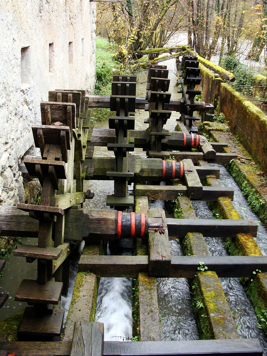Mill Wheel, River, Old, Building, waterfall, scene, traditional HD wallpaper