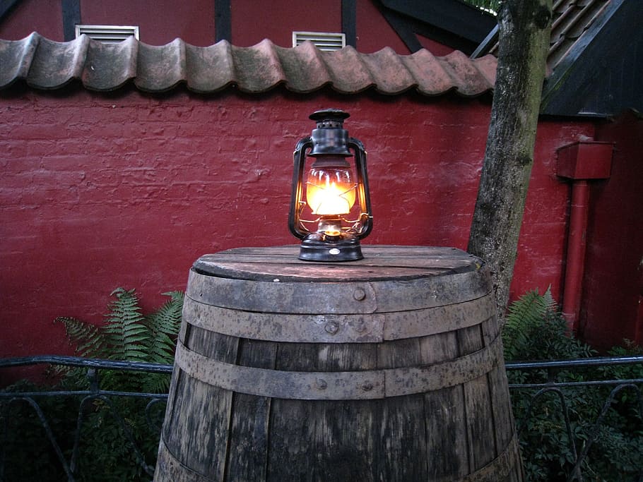 kerosene lamp on top of brown wooden barrel, denmark, tivoli HD wallpaper