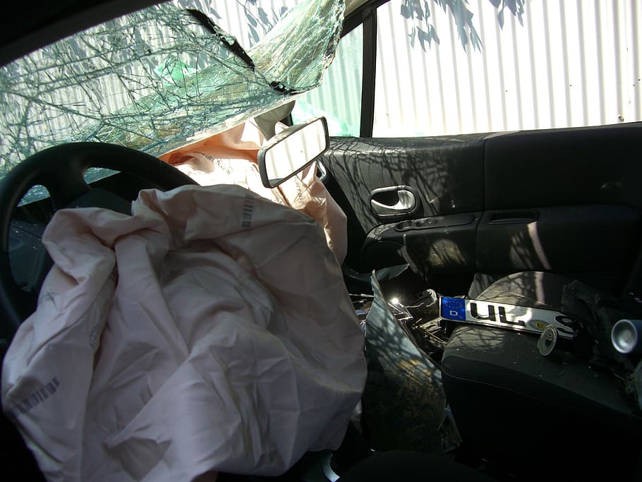auto, accident, driver's seat, steering wheel, airbag, sheesh
