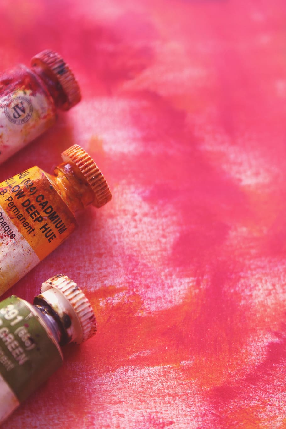 three assorted-color plastic bottles, bright, paint, colour HD wallpaper