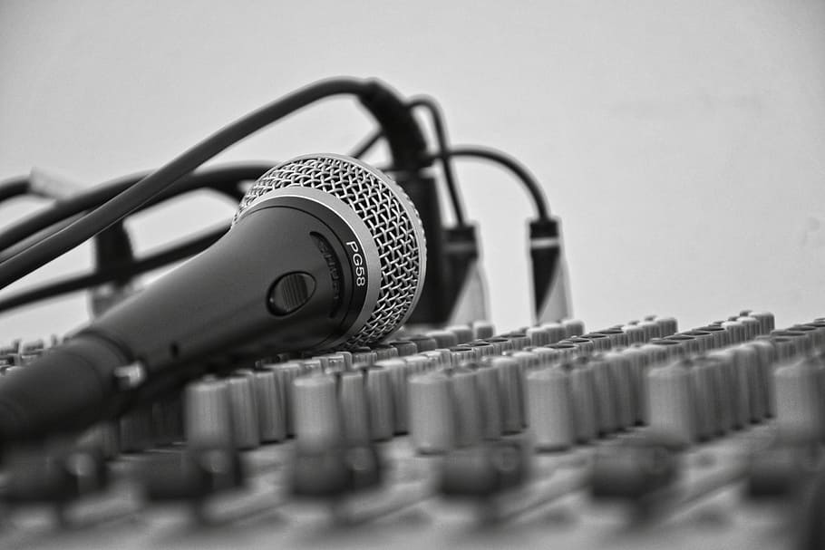 black and gray corded microphone, music, score, song, mixer, cables, HD wallpaper