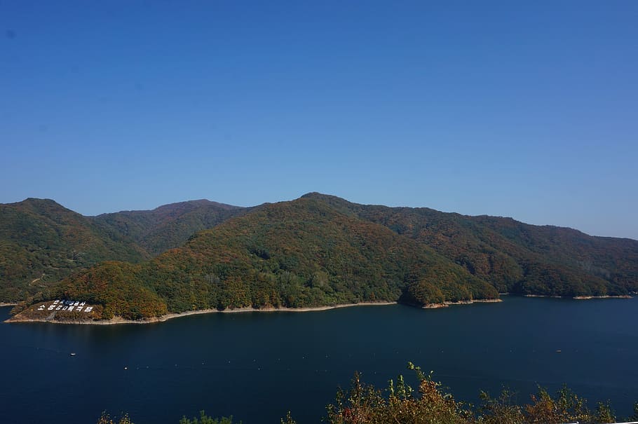 Nature, Chuncheon, chuncheonho, mountain, lake, scenics, water HD wallpaper