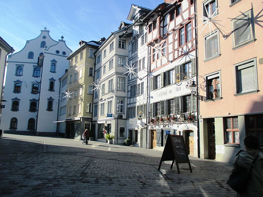 old town, facades, architecture, historic home, st gallen, switzerland, HD wallpaper