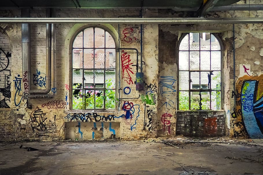graffiti on wall, lost places, rooms, leave, pforphoto, old, decay, HD wallpaper