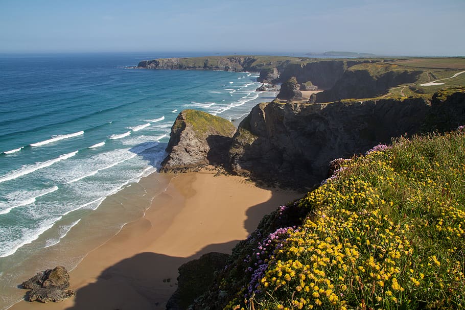 cornwall, atlantic coast, england, sea, water, beauty in nature HD wallpaper