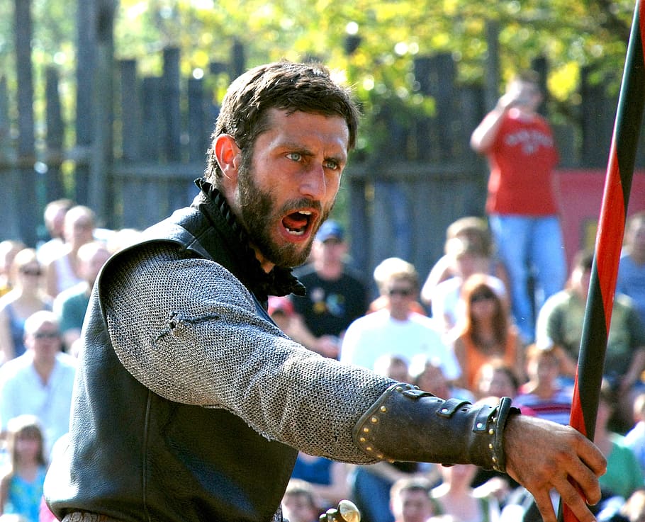 man holding black and red rod, knight, face, medieval, armor HD wallpaper