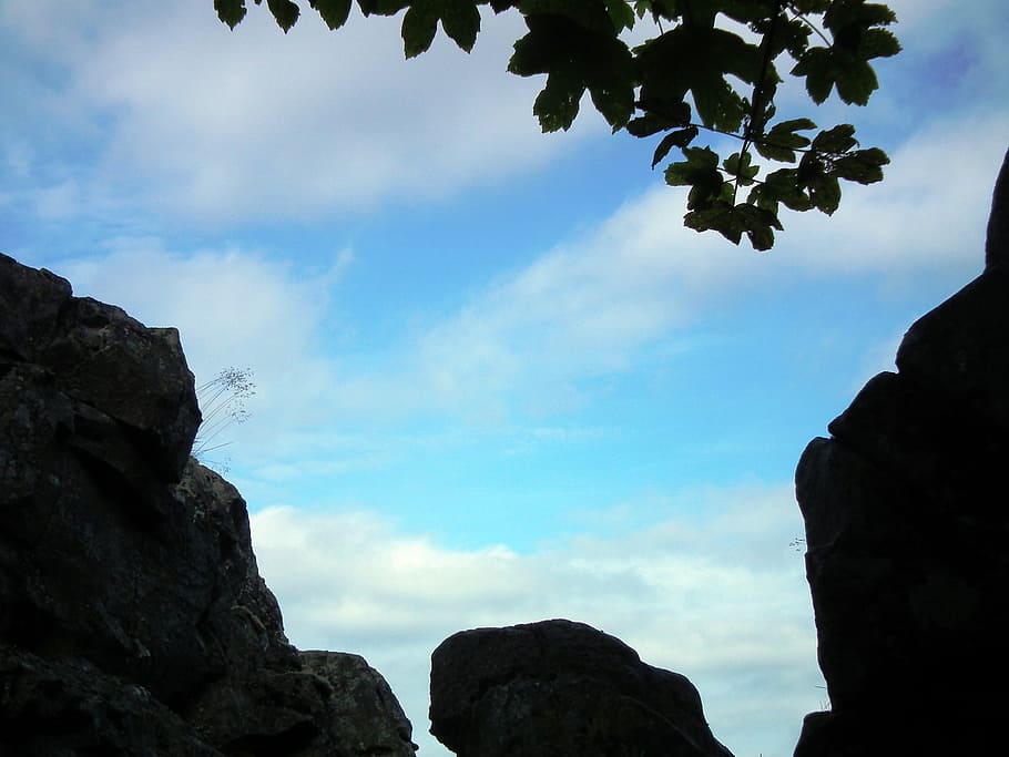 sky, rock, stone, landscape, nature, blue, mountains, clouds HD wallpaper